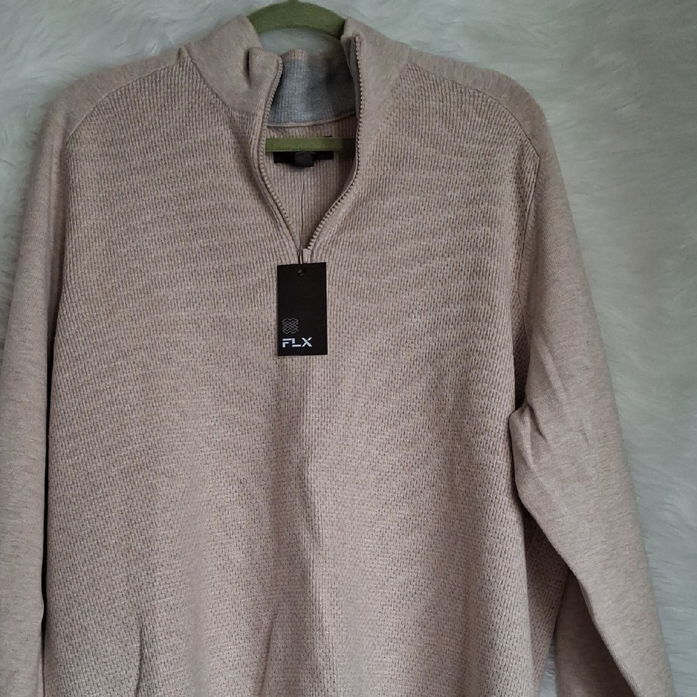 FLX Men's Beige Zip-Up Sweater